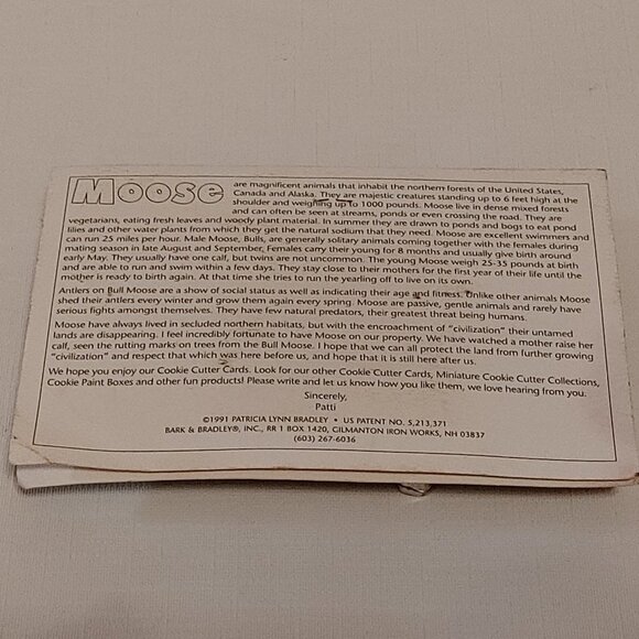 RETRO 1991 Moose Cookie Cutter With Recipe Card BNIP - Picture 3 of 3